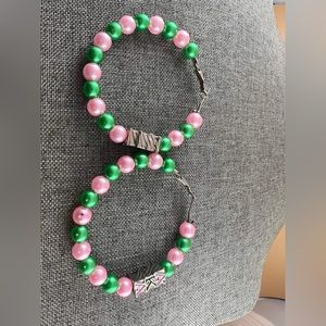 Pink Green Earrings - Pink Green Pearl Earrings - Hoop Earrings - Earrings